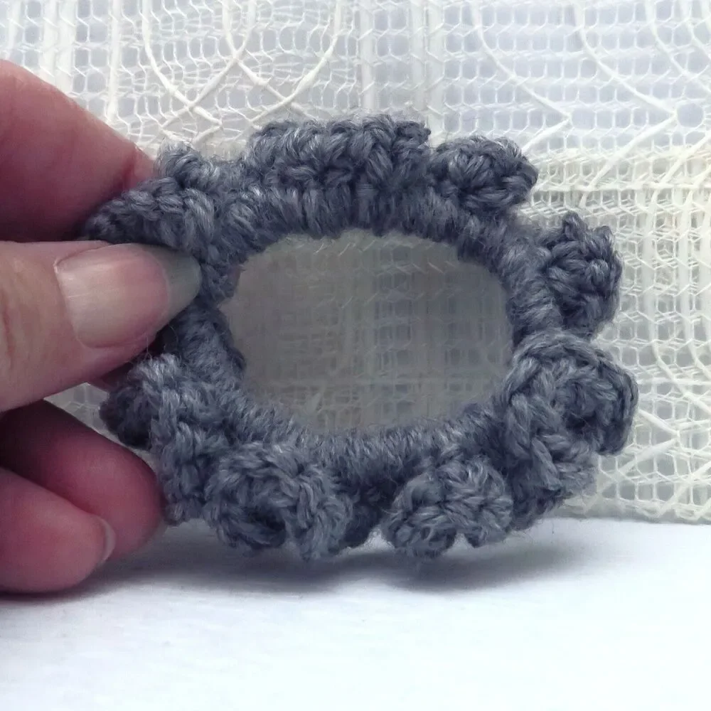 Handmade Crocheted Blue & Gray Scrunchies Set of 2, Mom Bun Holder, T-Shirt Tie